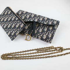 Dior Saddle Pouch with Chain Navy Oblique