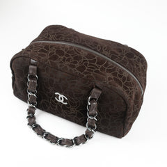 Chanel Brown Suede Camelia Bowling Bag