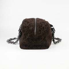 Chanel Brown Suede Camelia Bowling Bag