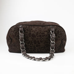 Chanel Brown Suede Camelia Bowling Bag