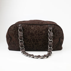 Chanel Brown Suede Camelia Bowling Bag