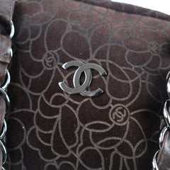Chanel Brown Suede Camelia Bowling Bag