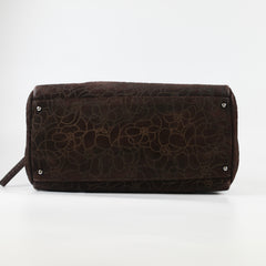 Chanel Brown Suede Camelia Bowling Bag