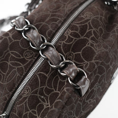 Chanel Brown Suede Camelia Bowling Bag