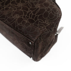 Chanel Brown Suede Camelia Bowling Bag