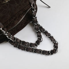 Chanel Brown Suede Camelia Bowling Bag