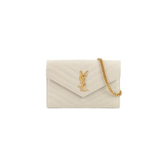 Saint Laurent Cassandre Envelope Chain Wallet Calfskin White