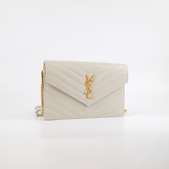 Saint Laurent Cassandre Envelope Chain Wallet Calfskin White