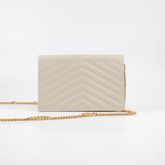 Saint Laurent Cassandre Envelope Chain Wallet Calfskin White