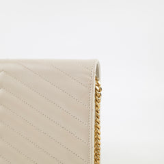 Saint Laurent Cassandre Envelope Chain Wallet Calfskin White