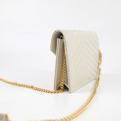 Saint Laurent Cassandre Envelope Chain Wallet Calfskin White