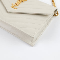 Saint Laurent Cassandre Envelope Chain Wallet Calfskin White