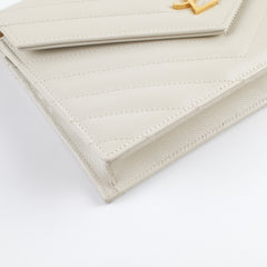 Saint Laurent Cassandre Envelope Chain Wallet Calfskin White
