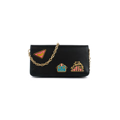 Prada Smalto Robot Pins Wallet on Chain Black Saffiano Leather