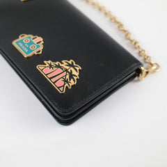 Prada Smalto Robot Pins Wallet on Chain Black Saffiano Leather