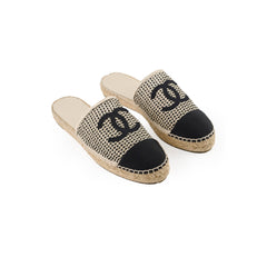 Chanel Woven Espadrilles Mules Black/Beige Size 40