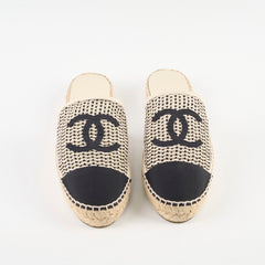 Chanel Woven Espadrilles Mules Black/Beige Size 40