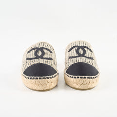 Chanel Woven Espadrilles Mules Black/Beige Size 40