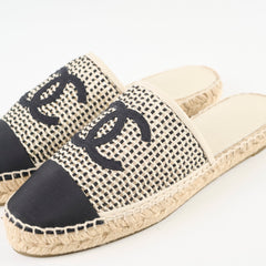 Chanel Woven Espadrilles Mules Black/Beige Size 40