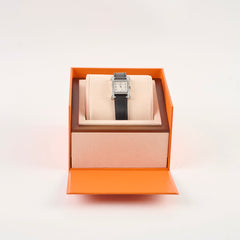 Hermes H Heure Watch Small Model, 25mm, Diamond Black Leather MOP Face