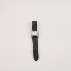 Hermes H Heure Watch Small Model, 25mm, Diamond Black Leather MOP Face
