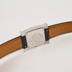 Hermes H Heure Watch Small Model, 25mm, Diamond Black Leather MOP Face