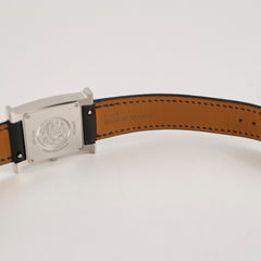 Hermes H Heure Watch Small Model, 25mm, Diamond Black Leather MOP Face
