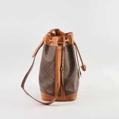 Celine Macadam Canvas Drawstring Bucket Bag Tan