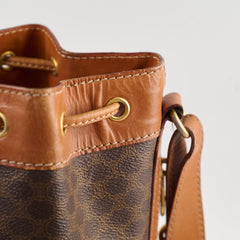 Celine Macadam Canvas Drawstring Bucket Bag Tan