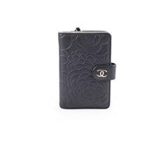 Chanel Camelia Embossed Lambskin Bi-Fold Wallet Black