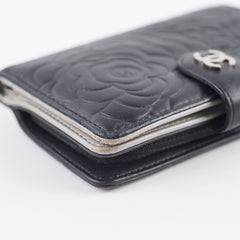 Chanel Camelia Embossed Lambskin Bi-Fold Wallet Black