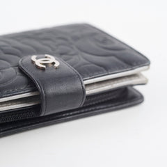 Chanel Camelia Embossed Lambskin Bi-Fold Wallet Black