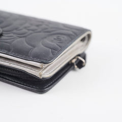 Chanel Camelia Embossed Lambskin Bi-Fold Wallet Black