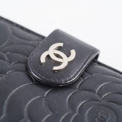 Chanel Camelia Embossed Lambskin Bi-Fold Wallet Black