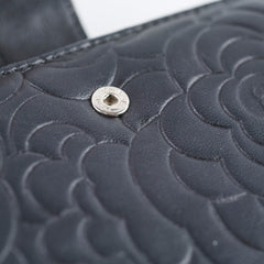 Chanel Camelia Embossed Lambskin Bi-Fold Wallet Black