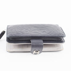 Chanel Camelia Embossed Lambskin Bi-Fold Wallet Black