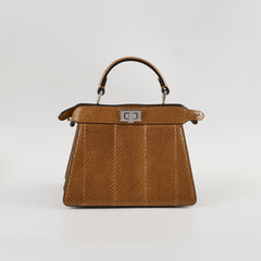 Fendi Petite Peekaboo I See U Top Handle Python Leather Beige shoulder bag