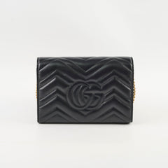 Gucci GG Marmont Matelasse Chevron Leather WOC Black