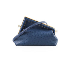 Fendi First Clutch Blue Ostrich Leather