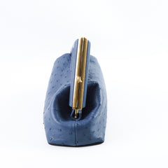 Fendi First Clutch Blue Ostrich Leather