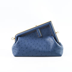 Fendi First Clutch Blue Ostrich Leather