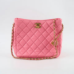 Chanel Quilted CC Mini Hobo Pearl Crush Pink Lambskin (microchip)