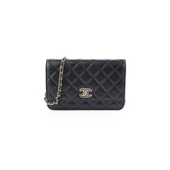 Chanel Black Caviar Crystal CC Wallet on Chain (microchip)