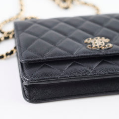 Chanel Black Caviar Crystal CC Wallet on Chain (microchip)