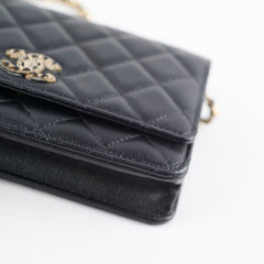 Chanel Black Caviar Crystal CC Wallet on Chain (microchip)