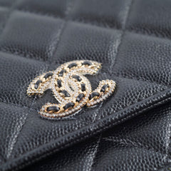 Chanel Black Caviar Crystal CC Wallet on Chain (microchip)