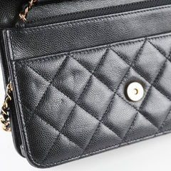 Chanel Black Caviar Crystal CC Wallet on Chain (microchip)