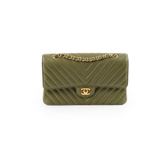 Chanel Medium Classic Flap Khaki Green Chevron Calfskin GHW
