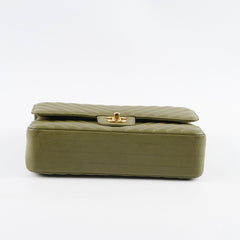 Chanel Medium Classic Flap Khaki Green Chevron Calfskin GHW