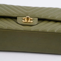 Chanel Medium Classic Flap Khaki Green Chevron Calfskin GHW